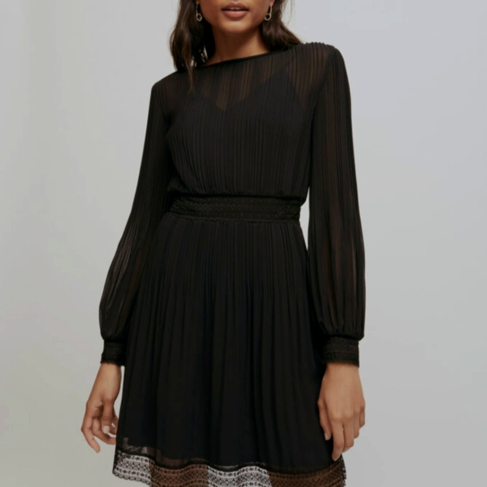 MAJE MUSLIN AND LACE SMOCKED DRESS